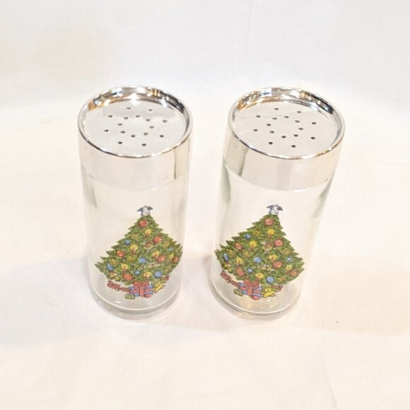 Vtg Christmas Tree Glass Salt and Pepper Shakers - Picture 2 of 3